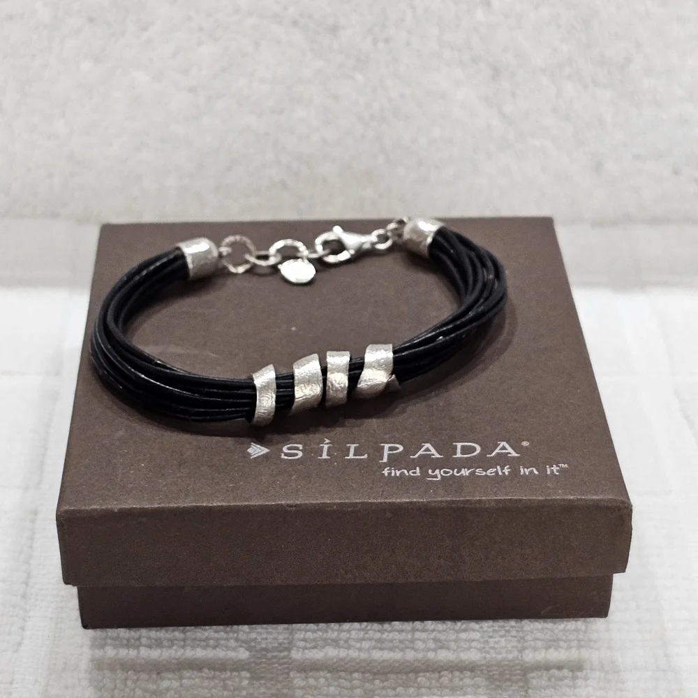 Silpada Leather and 925 Silver Bracelet Adjustable - Picture 6 of 16